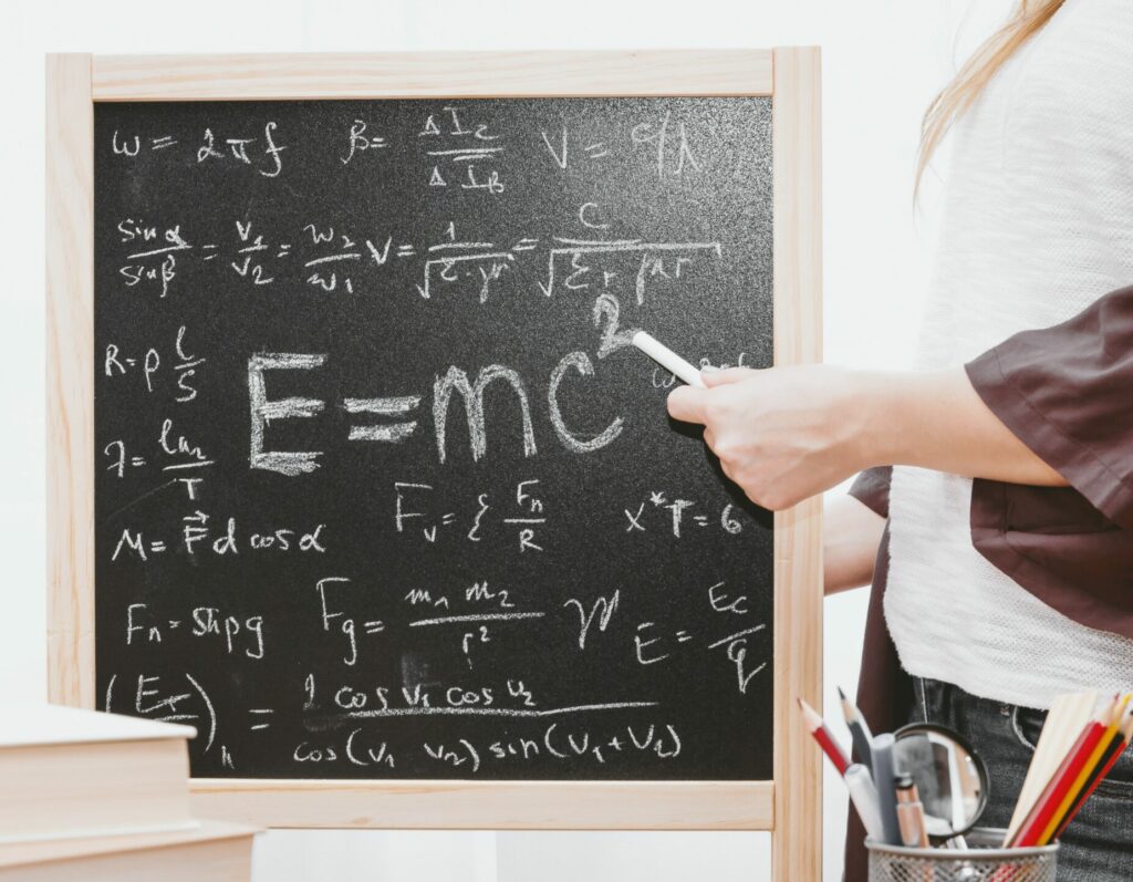 E-mc2 written on chalkboard