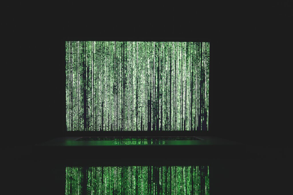 matrix ones and zeros on a green computer screen