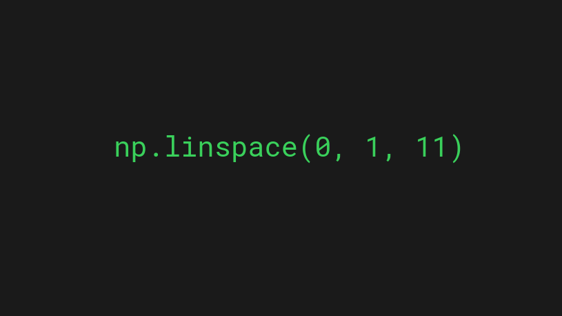A range of floats from 0.0 to 1.0 using numpy linspace function