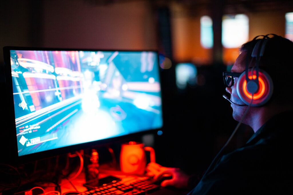 a person gaming with a headset on