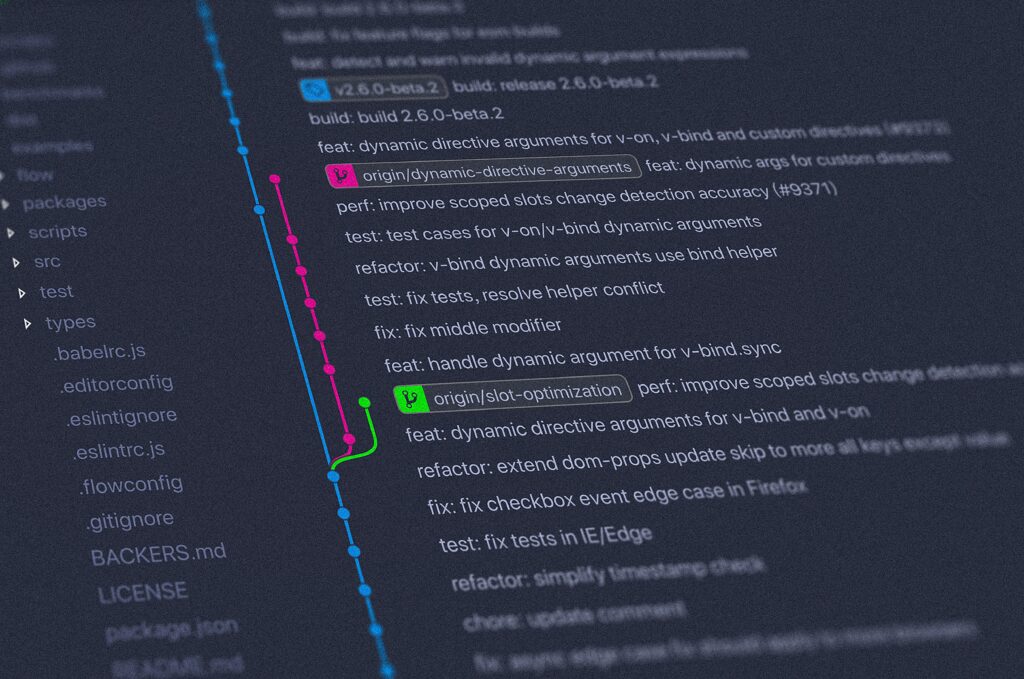 Version control history on a computer screen