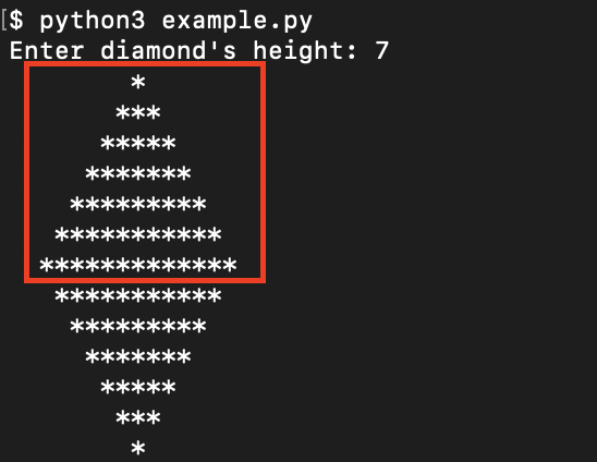 Python Diamond pattern with a for loop