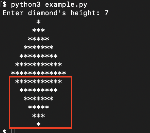 diamond . 0 in python assignment expert