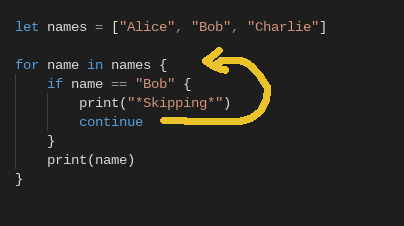 Continue statement in Swift
