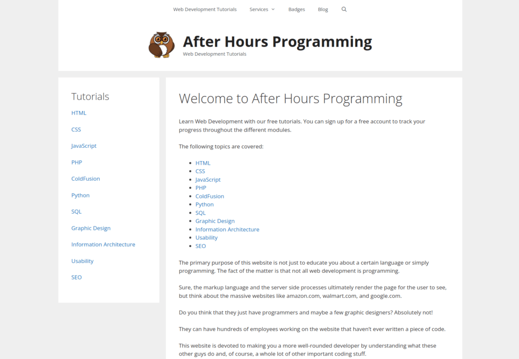 After Hours Programming website to learn programming