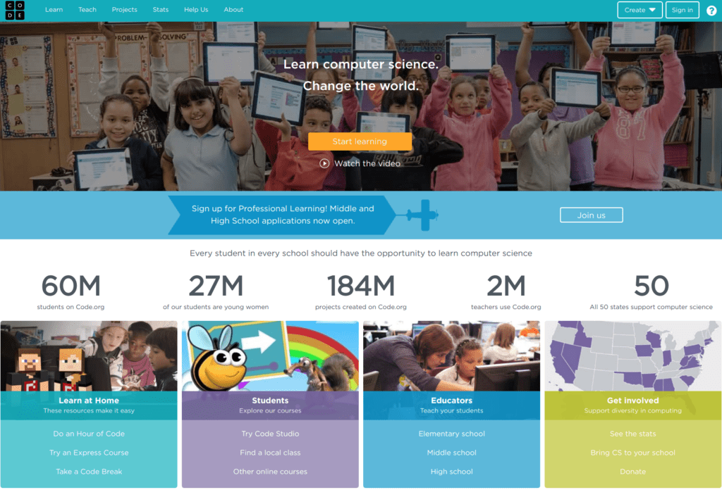 code.org website to learn programming