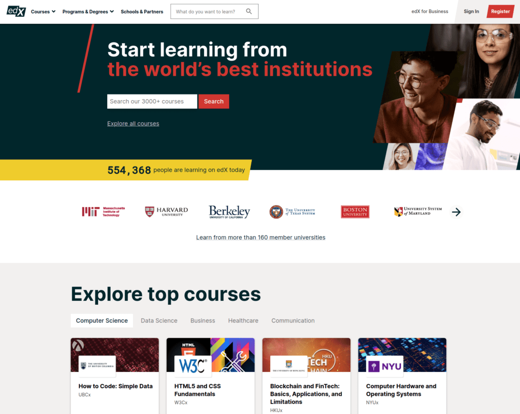 Edx website to learn programming