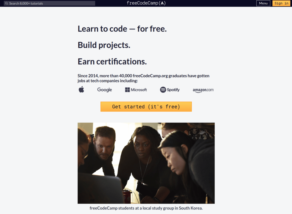 FreeCodeCamp website to learn programming
