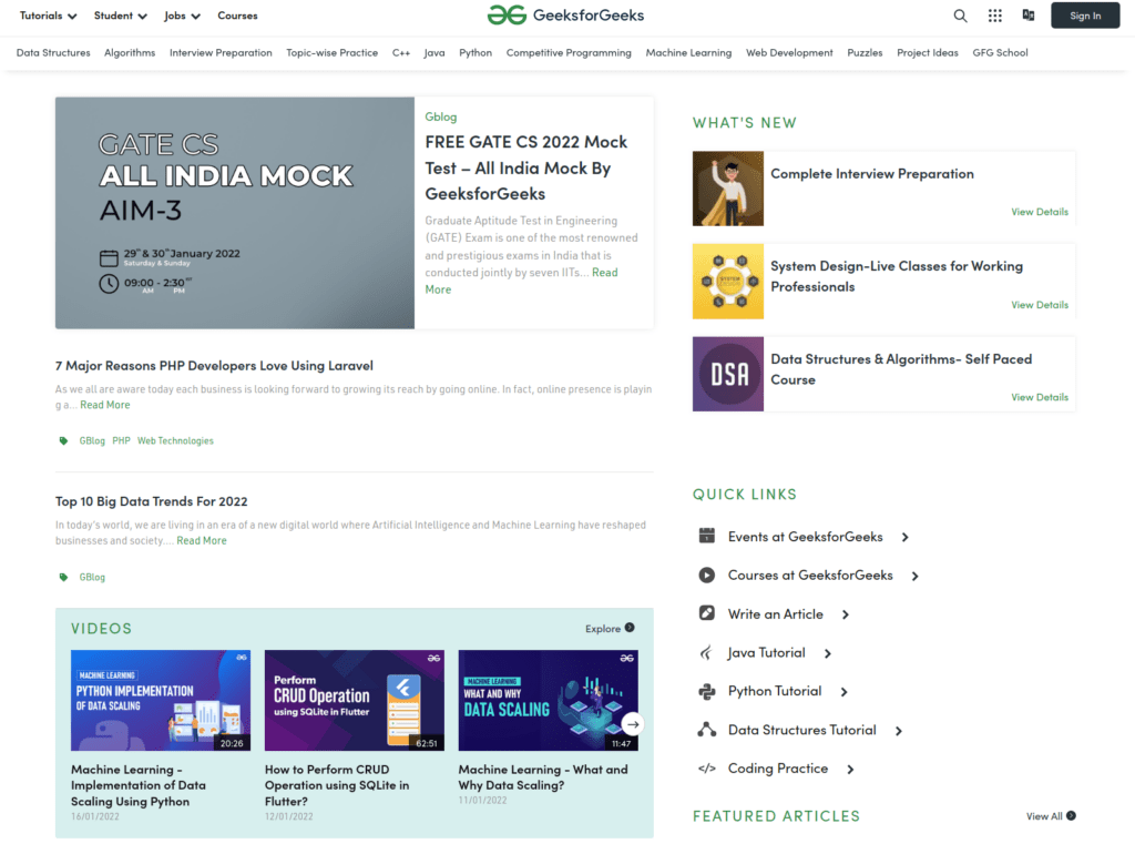 Geeksforgeeks website to learn programming