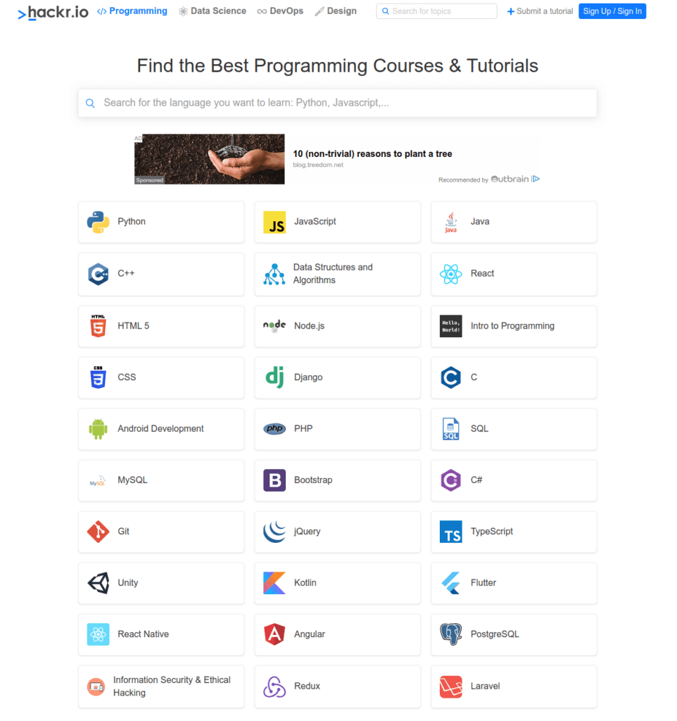 Hackr.io website to learn programming