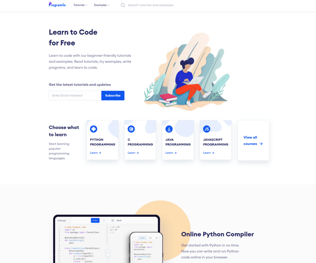 Programiz website to learn programming