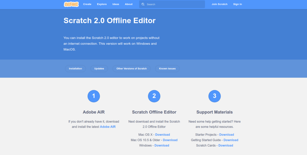 Scratch 2.0 website to learn programming