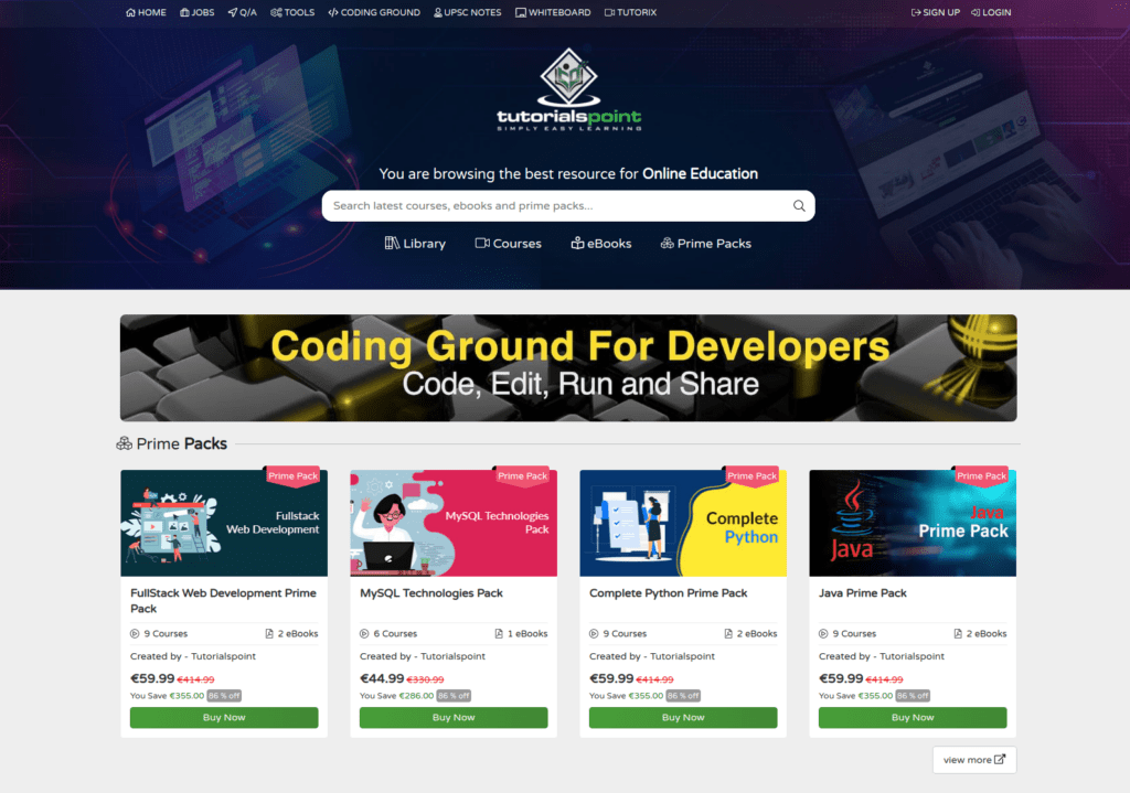 Tutorialspoint website to learn programming