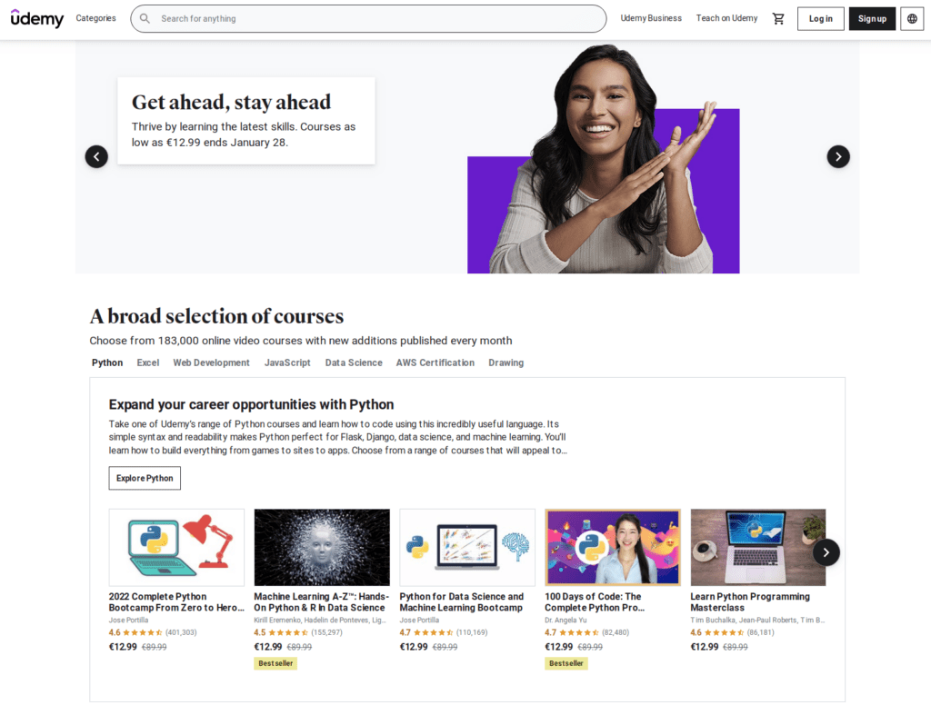 Udemy website to learn programming