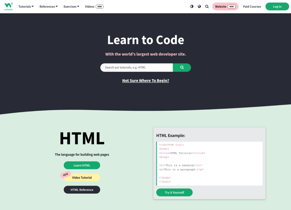w3schools website to learn programming