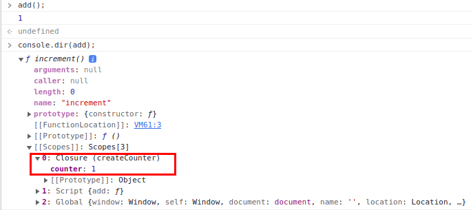 javascript [[Scopes]] property inspection in a closure