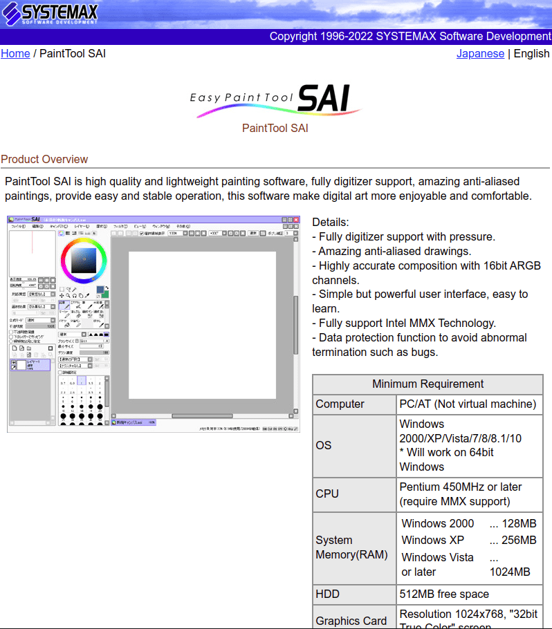 Paint tool SAI as an illustrating software