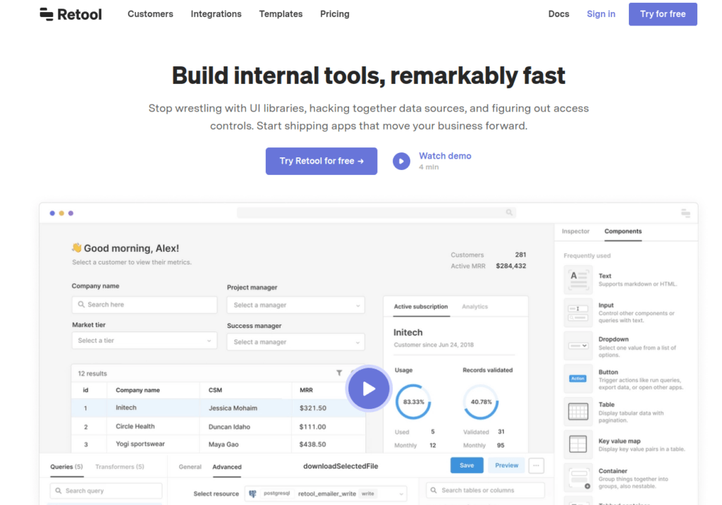 Retool no-code app builder tool demo