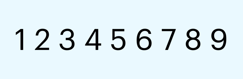 Numbers from 0 to 9 listed