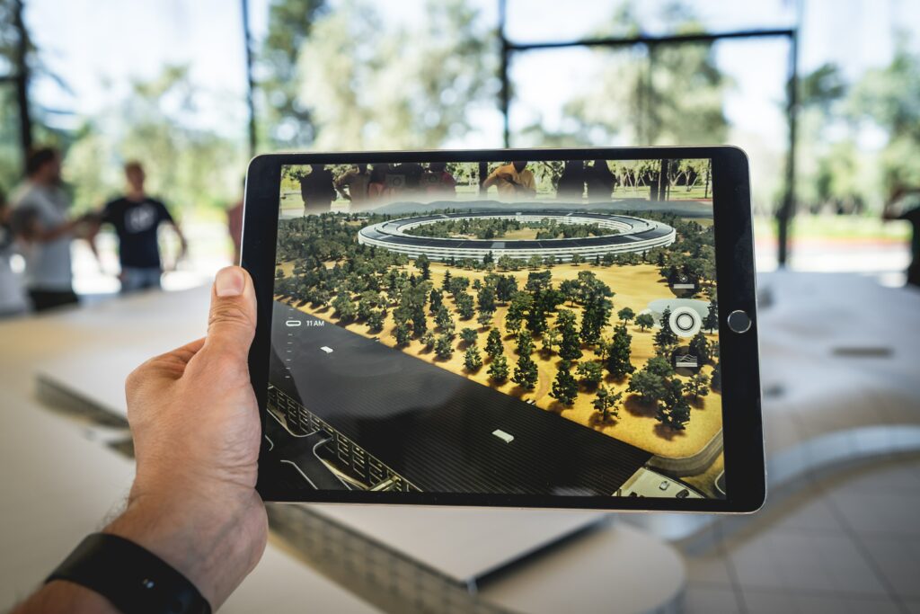 Augmented reality view of a table with real people around