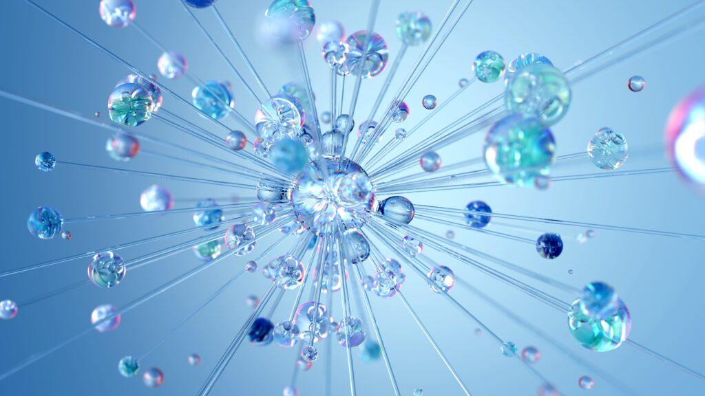 An abstract piece of art with glass nodes and cool reflections