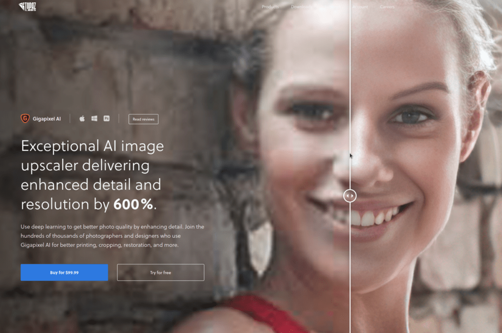 Gigapixel AI image upscaler website