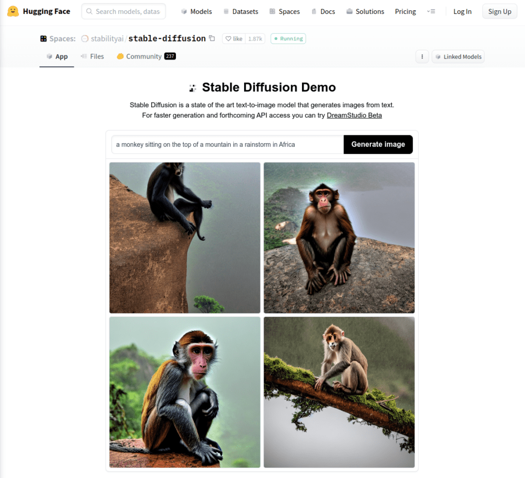Stable diffusion images of monkeys on the top of a mountain