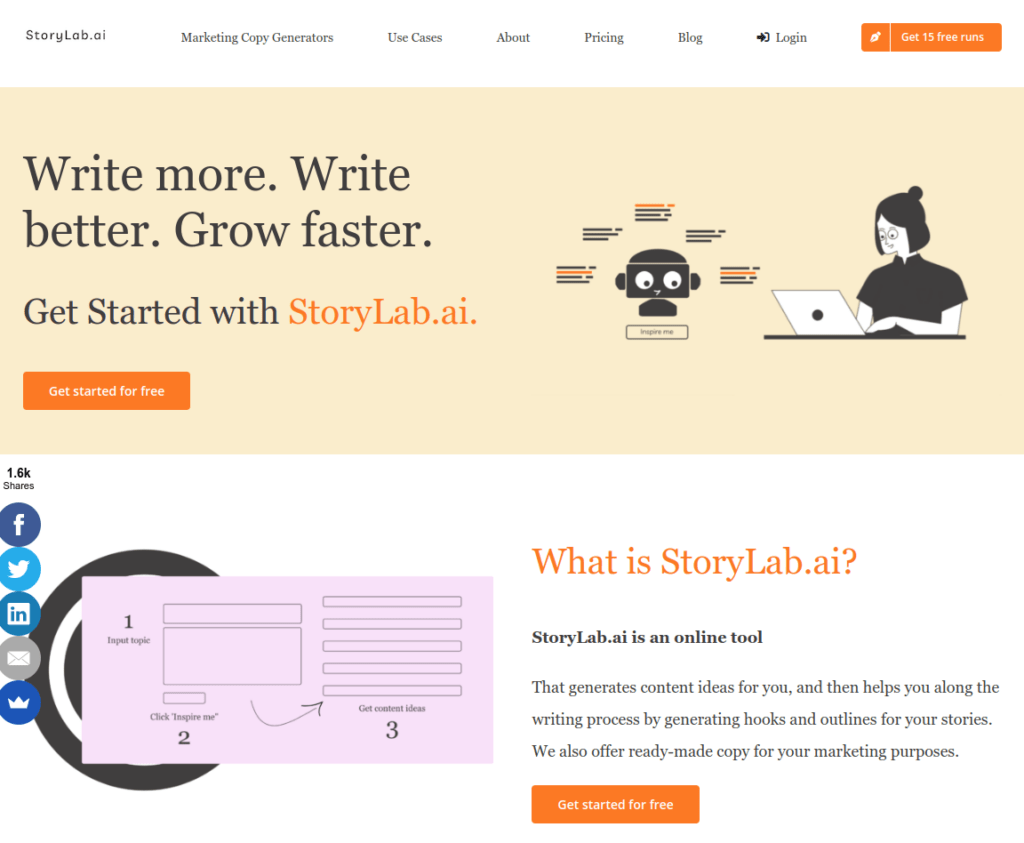 Storylab AI AI story generator website homepage