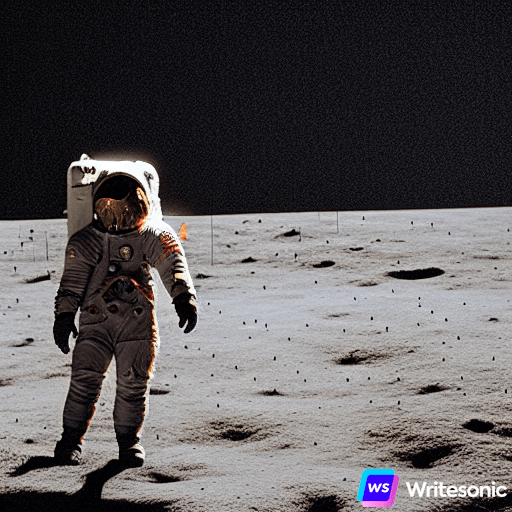 AI Generated image: A man walking in a glowing space suit in the dark on the moon