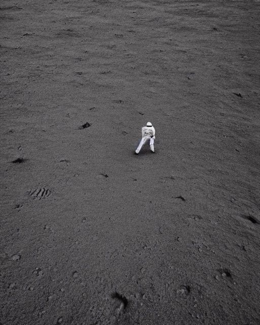 A random bird's eye view image of a man on the moon that appears to be dancing in the distance