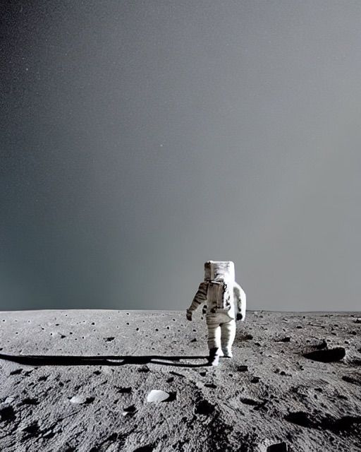 A photorealistic AI generated image of a man walking on a cloudy moon.