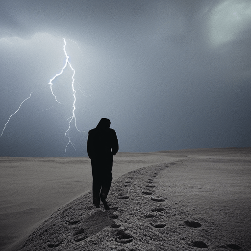 AI Generated image: A man walking on the moon in a thunderstorm