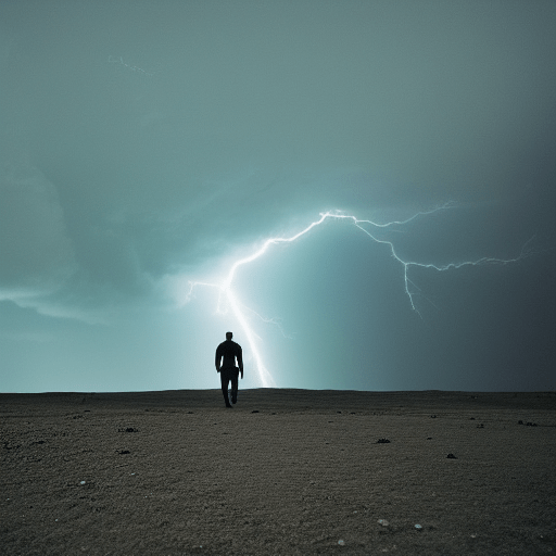 AI Generated image: A man walking on the moon in a thunderstorm