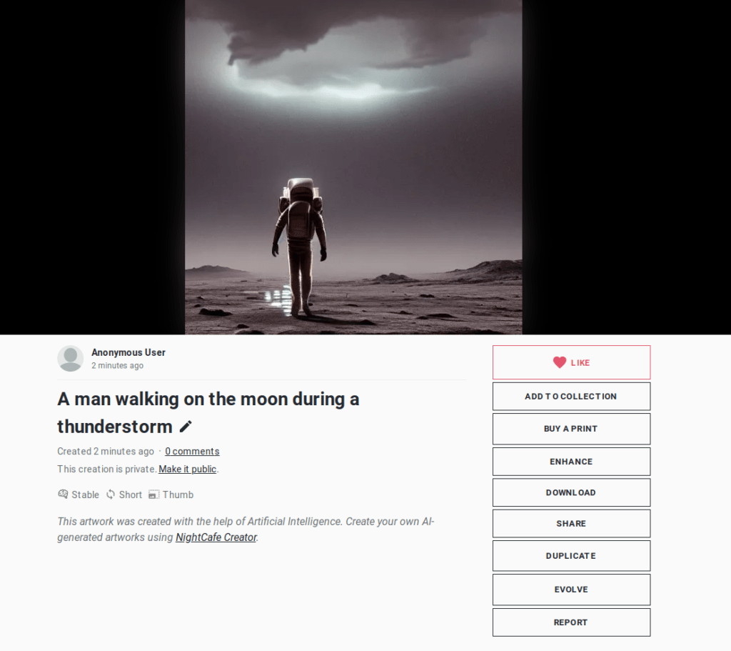 AI Generated painting: A man walking on the moon wearing a space suit