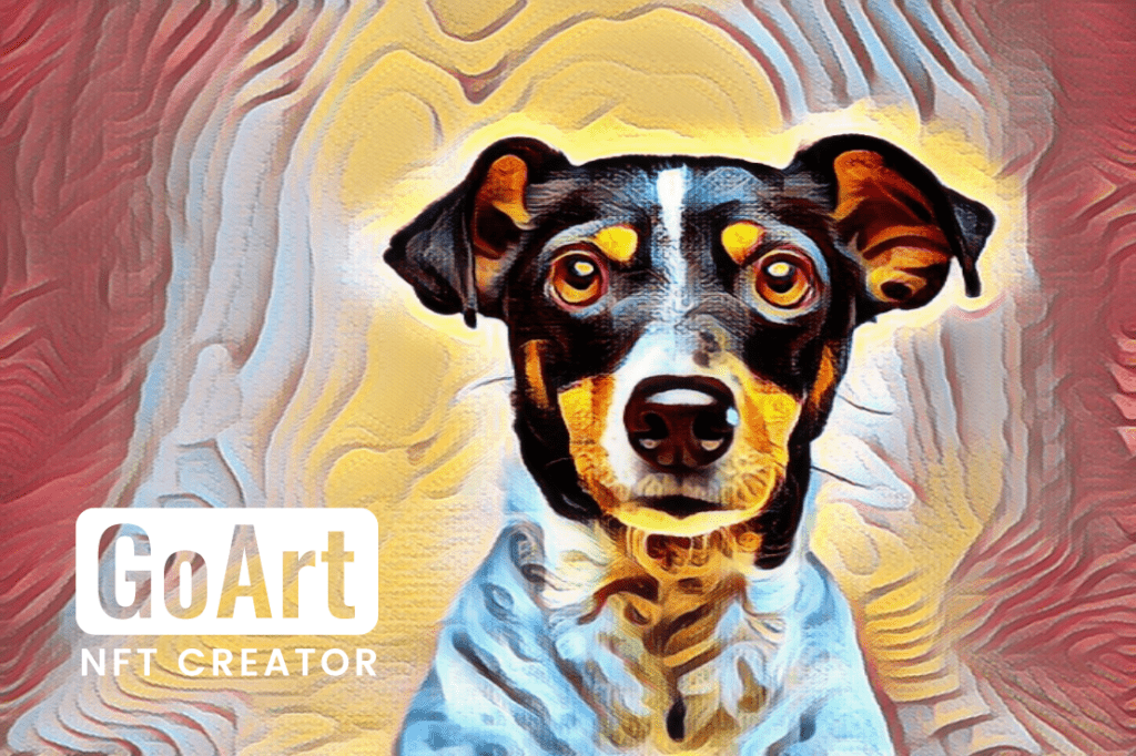 A painting of a cute dog based on the dog in the previous image