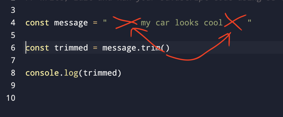 javascript string trim() method cuts white spaces from the ends