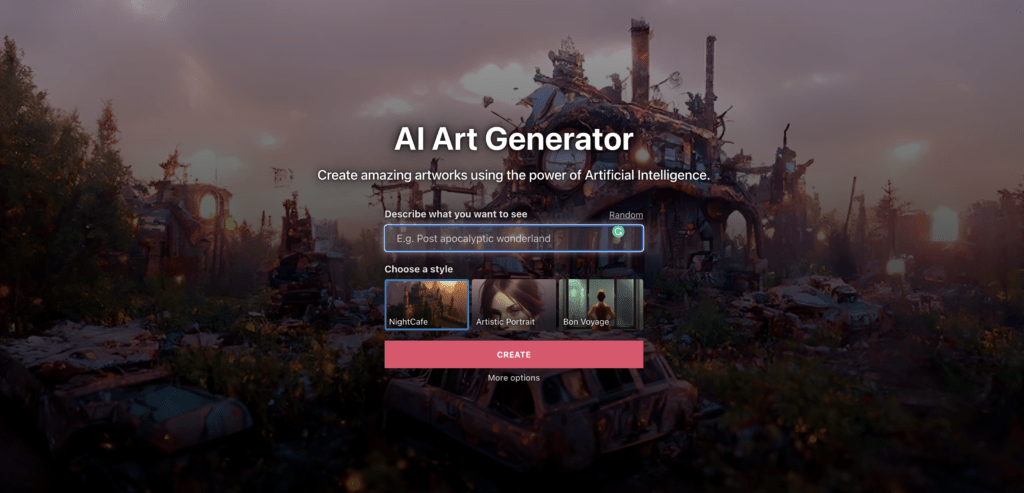 الصفحة الرئيسية Nightcafe AI Art Generator