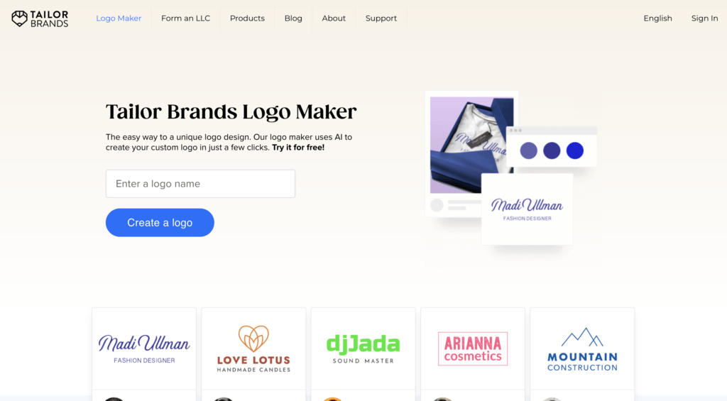 Tailor Brands AI logo generator website