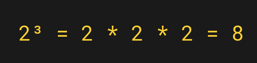 Two to the power of three means 2 * 2 * 2 which is 8