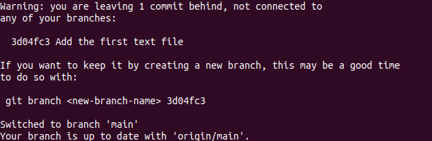 the checkout message from modified detached head to the original branch