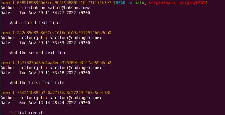 git log that shows commit history