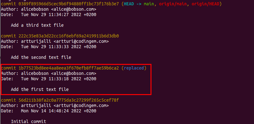 a replacement commit in the commit history