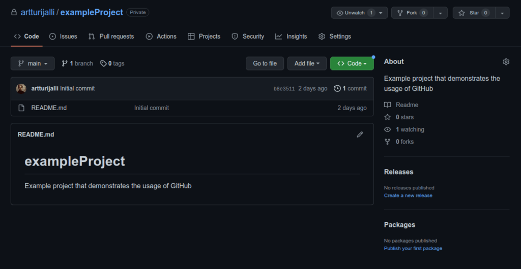 Git project with initial commit