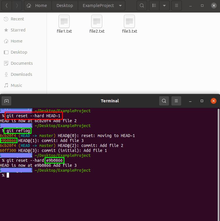 Using git reflog to revert a hard-reset commit undo