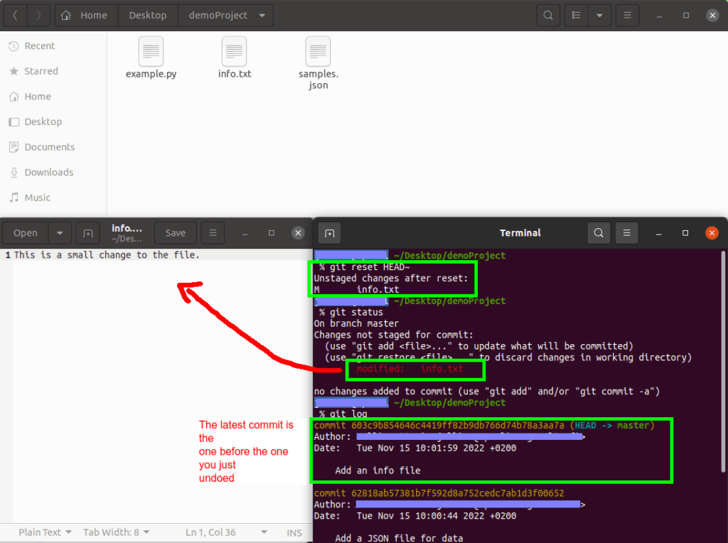 Undoing the most recent local commit with git reset HEAD~ command
