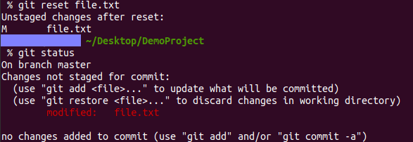 git reset command in action