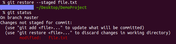 git restore command in action undoing an accidental git add command
