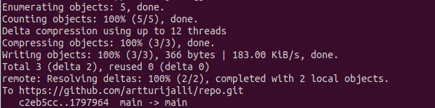 Result of calling git push successfully on terminal