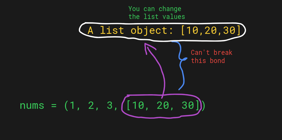 A mutable list inside an immutable tuple