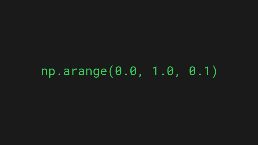 A range of floats from 0.0 to 1.0 using a numpy library's arange function.